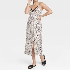 Target A New Day White Leopard Print Black Lace Trim Midi Slip Dress XXL Slinky